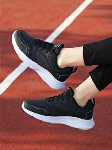 1 Paio di Sneaker Monocromatiche, Nuove Scarpe Bianche da Donna per l'Estate 2025, Punta Tonda, Suola Spessa Antiscivolo, Scarpe di Moda Traspiranti con Suola Spessa, Scarpe da Studente, Scarpe Sportive da Donna, Scarpe da Corsa, Nuove Scarpe Bianche Primaverili/Autunnali, Scarpe da Corsa con Superficie in Pelle, Scarpe Casual da Viaggio con Fondo Morbido Genuino - Bianco e nero - Visualizzare 3