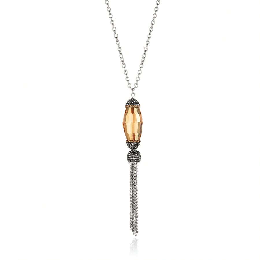 Women's Enlarged Faceted Crystal Stainless Steel Necklace - 30"