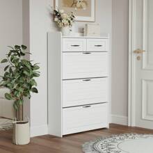 MoolSun Large Capacity Shoe Cabinet With 3 Doors 2 Drawers,Large Space Storage Shoes Cabinet For Entryway,Shoe Rack For Front Door Entrance,Home Decor Entryway Shoes Cabinet,A Storage Master That Can Be Used As A Fashion Gift - 白色 - 查看 3