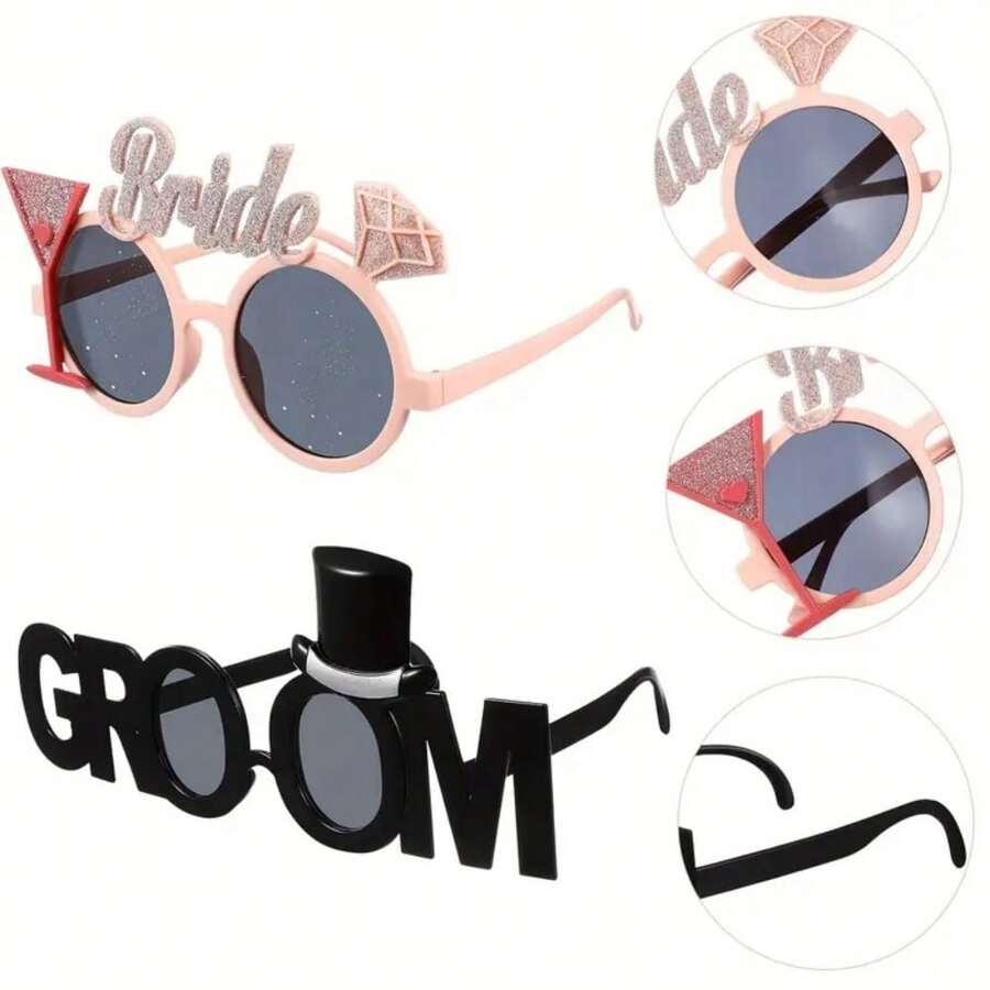 Set de 2 gafas divertidas para el novio - Conjunto de gafas de moda, gafas para despedida de soltero, accesorios para fotos, decoración para fiesta de boda, set de gafas para la ducha nupcial, suministros para fiesta de bodas
