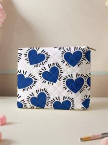1pc/4pcs Cosmetic Bag Set, Blue Heart Pattern Printed Large Capacity Makeup Bag, Portable Cosmetic Storage Box, Travel Toiletry Bag, Toiletry Bag, Beach, Swimming Pool, Swimwear And Travel Storage Bag, Cosmetic Bag