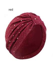 1pc Fashion Solid Color Casual Polyester Sequin Patchwork Twisted Head Wrap Cap, Suitable For Everyday Wear, All Season Hair Sleep Cap - B - View 5