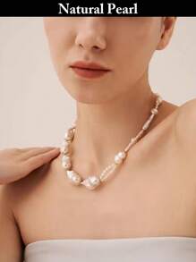 1pc Fashionable Pearl Necklace, Natural White Baroque Pearl Necklace, Daily Wear & Holiday Gift With Gift Box