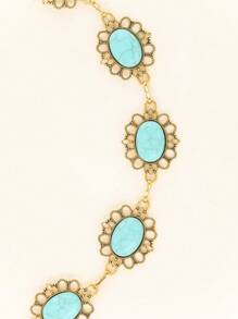 新款绿松石椭圆腰链，个性化创意花卉和风景印花流苏优雅锌合金腰链，适合所有季节 - 金色 - 查看 4