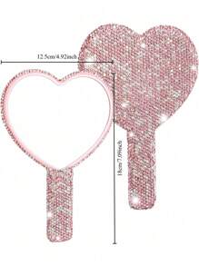 1pc Rhinestone Series, Diamond-Studded Heart-Shaped/Round/Square Mirror, Portable Handle Mirror, Makeup Handheld Mirror, Cute Small Mirror, Hand-Held Mirror