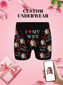 1PC Customized Human Face Underwear Personalized Men's Underwear Norollwaistband Shorts Customized Photo Customized Human Face Portrait Printed Men's Underwear Boxer Shorts