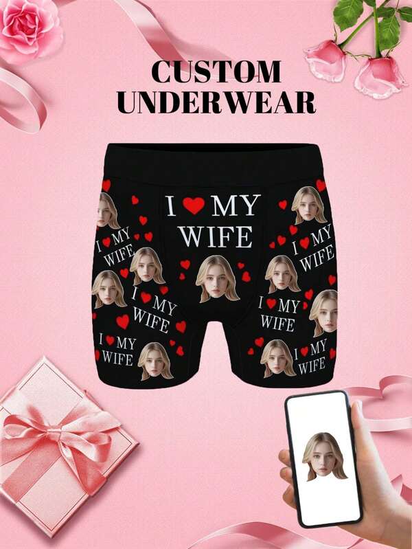 1PC Customized Human Face Underwear Personalized Men's Underwear Norollwaistband Shorts Customized Photo Customized Human Face Portrait Printed Men's Underwear Boxer Shorts