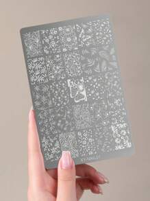 1件复古中国风花卉蝴蝶蕾丝美甲印花板 - 不锈钢印花工具，适用于凝胶指甲油设计，法式美甲套装，复古图案