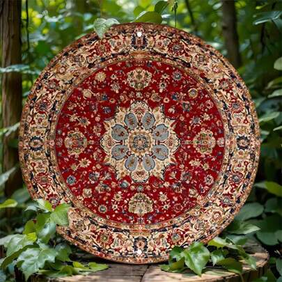 复古红毯木质标牌 - 圆形木质墙饰，饰有花卉和几何图案，适用于酒吧、咖啡馆、海滨别墅和后院，预钻孔，随机孔型，房间装饰，家居装饰摆件，家居微缩物件