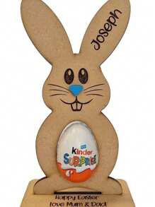 1pc New Easter Gift Rabbit Chocolate Egg Holder, Wooden Tabletop Decor Craft For Party (Eggs Not Included)