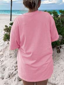 Casual Loose Fit Solid Color Drop Shoulder Short Sleeve T-Shirt, Summer