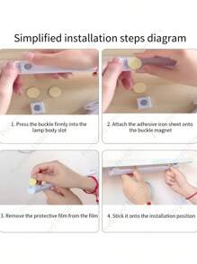 一款适用于卧室装饰、阅读灯、厨房灯、橱柜灯、衣柜灯、玄关灯、门廊灯、储物柜灯、酒柜壁灯的LED灯条，三色可调光，带开关控制，可用作夜灯、LED镜前灯、聚光灯，可调光LED灯条支架 - USB插头带按钮开关，可调光，三种色温模式（3000K、4000K、6000K）