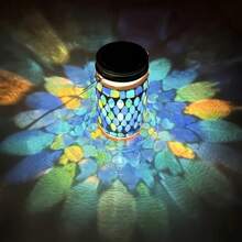 Gorgeous Colorful Pattern Mosaic Lantern | Solar Rechargeable, Fits Indoor Tables, Outdoor Gardens & Camping Nights, Stunning Look When Lit - 1pc - View 6