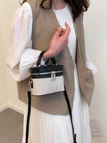 Mini Solid Color Riveted Punk Style Asymmetric Shoulder Boxy Bag