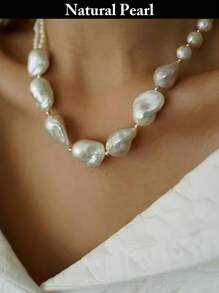 1pc Fashionable Pearl Necklace, Natural White Baroque Pearl Necklace, Daily Wear & Holiday Gift With Gift Box