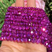 120/160/220/300pcs Austrian Crystal Glass Beads, Fuchsia Color, Round Flat Shape, 4/6/8mm, Suitable For Handmade Bracelets, Necklaces, Earrings, Jewelry Making Supplies - Oblate Crystal - View 4