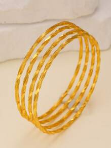 4 أساور سوار من النحاس المطلي بالذهب عيار 24 قيراط سميكة ومجدولة، مناسبة للنساء كهدية للمناسبات، الحفلات، والاستخدام اليومي