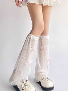 1pair Sweet Bow Thin Lace Breathable Women's Leg Covers, Lolita, JK Flared Socks Leg Covers, Versatile