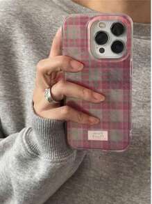 粉色格子图案可爱硅胶手机壳，适用于 16 Pro Max/17/12/14 Pro/15 Pro Max/13/XS Max，简约防震全包保护 - 粉色 - 查看 1