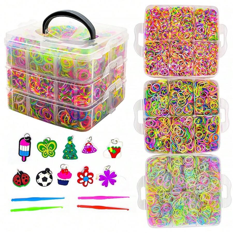 织机带套件、橡皮筋手链制作套件、女孩友谊弹性手链制作套装、艺术工艺品生日圣诞礼物 - 皮筋 - 查看 1