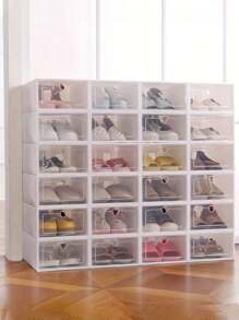 4pcs Clear Heart-Shaped Cover Storage Boxes, Multi-Purpose Shoe Storage Containers For Dorm, Under Bed, Entryway And More - White - View 7