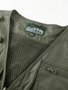 جاكيت رجالية صلبة اللون بدون أكمام مع سحاب، صبري شبكية متعدّدة الجيوب غير رسمية، جاكيت للتصوير ولصيد الأسماك للخارج - أخضر عسكري - مشاهدة 5