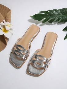 Women's Silver Flat Sandals - Silver - View 8