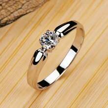 925 Sterling Silver Fashionable Delicate Simple Four-Claw Zirconia Stone Hypo-Allergenic Silver Ring - Silver - View 2