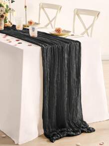 1pc/2pcs Black Pleated Table Runner, Transparent Rustic Cheesecloth Tablecloth, Folding Table Runner Tablecloth, Table Cover, Party Favor, Birthday Gifts For Birthday Decor, Wedding Decor, Holiday Babe Shower Decor Home Decor Party Decor Room Decor Table Decoration Kitchen Decor Table Cloth