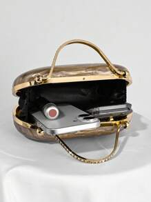 Fashionable Acrylic Round Crackle Box Evening Clutch Bag, Romantic Wedding Luxury Rhinestone Handbag, Decorative Evening Dress Formal Party Crossbody Chain Purse For Bride