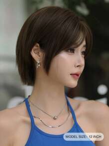 NAMM Elegant Dark Brown Layered Bob Hair With Curtain Bangs Wigs For Women 12in Short Straight Hair Wig,Synthetic Heat-Resistant Fiber Wig For Girl Daily Use - Dark Brown - View 3