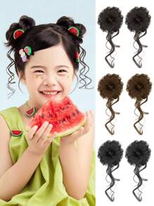 2PCS Kid's Hair Bun Extensions Wig Ring Synthetic Children's Wig Girl Flower Head Hair Artifact Wig Elastic Rubber Band Hair Bun Chignon Kid Children Wig Hair Accessories
