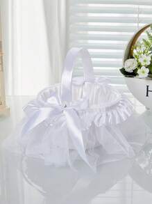 1PC Wedding Flower Girl Basket Handheld Small Bow Flower Basket Lace Decorative Small Basket - Multicolor - View 13