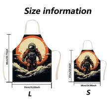 1pc Red - Sun Astronaut 3D Pattern Linen Apron For Home Cooking, Kitchen Wear, And Cooking Enthusiasts - Multicolor - View 8