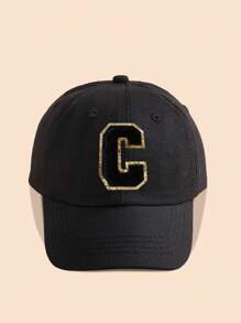 1 pieza Gorra de béisbol negra sólida con decoración de letras para niños/niñas de 1 a 5 años, gorra Snapback clásica para niños para el uso diario casual en primavera y verano - Negro - Ver 6