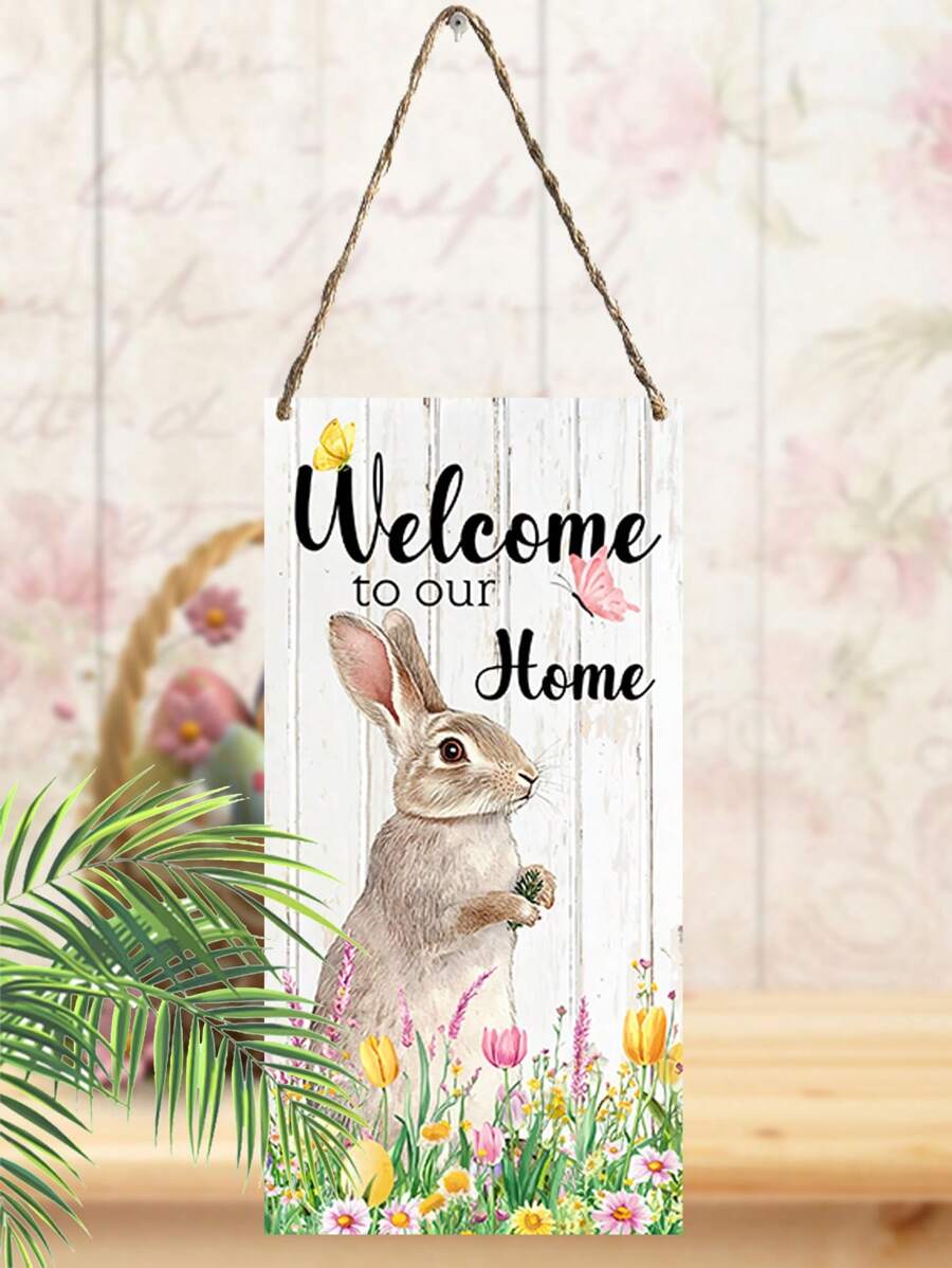 1 件趣味农场木制标志兔子欢迎来到我们家木质标志复古乡村悬挂标志墙面艺术装饰家居农舍客厅花园前门挂牌匾，4*8 英寸 - 彩色 - 查看 1