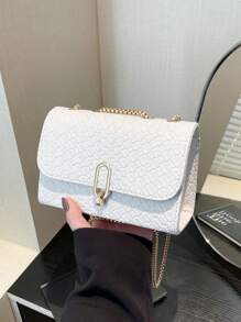 1 pièce Sac à épaule en tissu texturé unicolore pour femme, sac bandoulière minimaliste à boucle et chaîne à la mode, convient pour les voyages, les rendez-vous, les courses