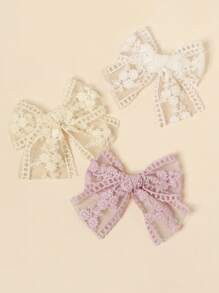 3pcs Baby/Toddler Girls' Flower Embroidered Mesh Bow Hair Clips, Spring/Summer - Multicolor - View 10