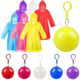 4pcs/Set Emergency Waterproof Adult Rain Ponchos With Keychain, Suitable For Camping, Outdoor Activities, Hiking, Sports And Amusement Parks - Assorted Colors [Random Colors]