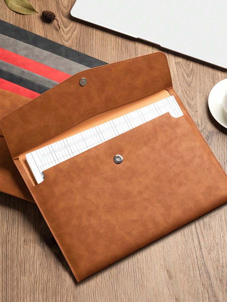1pc Minimalist A4 Leather Document Organizer, Fashion File Folder, Waterproof Storage Box, Office Supplies Pouch, Portable Business File Holder For Books And Office Items