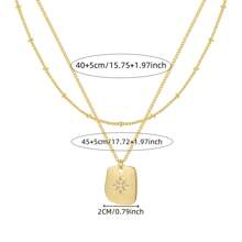 2 pièces Ensemble de colliers vintage élégants en or avec pendentif carré zirconié étincelant et rectangle - Design de chaîne perlée élégant pour un port quotidien et festif