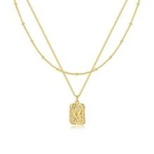 2 pièces Ensemble de colliers vintage élégants en or avec pendentif carré zirconié étincelant et rectangle - Design de chaîne perlée élégant pour un port quotidien et festif