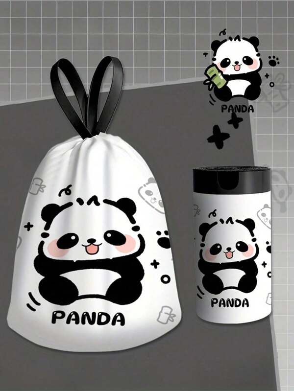Große Rollen: 60 Stück / Kleine Rollen: 15 Stück Cartoon Panda Zugband Müllbeutel, dick und tragbar Küchen Aufbewahrungs Müllbeutel für Zuhause und Büro Nutzung, Küche, Badezimmer, Haushalt