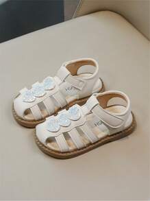 Toddler Girls' Sequin Decorated Closed-Toe Sandals, Hollow Out Beach Shoes For Princess, Fashion Summer New - Beige - View 1