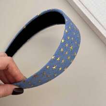 1pc New Denim 5-Pointed Star Wide Headband, 2025 Viral Net Celebrity Hair Accessory, High Crown Sponge Design