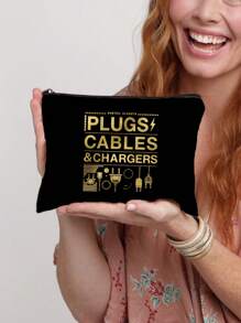 Golden Travel Charger Data Cable Pattern Theme Printed Zipper Makeup Bag,Large Capacity Makeup Bag, Cosmetic Bags,Cosmetic Bag With Data Cable Pattern, Red Air Cushion Storage Portable Storage Bag, Makeup Bag, Skincare Bag, Travel Essentials, Dormitory Supplies, Wedding Bride Gifts, Mother Gifts, Birthday Gifts, Gifts For Friends And Teachers, Bathroom Storage Make Up Bag - Multicolor - View 14