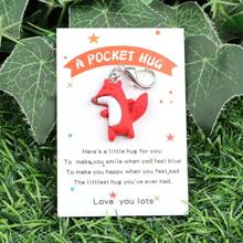 1st/2st Inspirerende Fox Hanger Sleutelhanger, Pocket Hug Card, Modieuze Dieren Thema Hanger, Stijlvol Cadeau Voor Beste Vriend, Verjaardag, Bruiloft, Kerstmis, Kleine Zakelijke Positieve Token, Feest Gunst