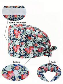 1pc Women's Ditsy Floral Nurse Cap, Anti-Bacterial & Anti-Dust, Suitable For Hospital Nurses, Beauty Professionals, Or Housekeeping/Cleaning Workers - Multicolor - View 3
