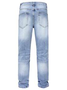 Men's Stretch Regular Fit Straight-Leg Ripped Cotton Fashion Comfort Flex Waist Denim Pants Jeans - 中等水洗藍 - 查看 2