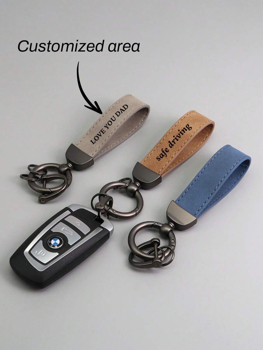 1pc Customized Engraved Name Letter PU Leather Fur Keychain, Fashion Casual Style, Father's Day Gift Suitable For Fathers, Elders, Partners, Teachers, Classmates, Friends, Can Be Used As Promotional, Business, Or Advertising Gift